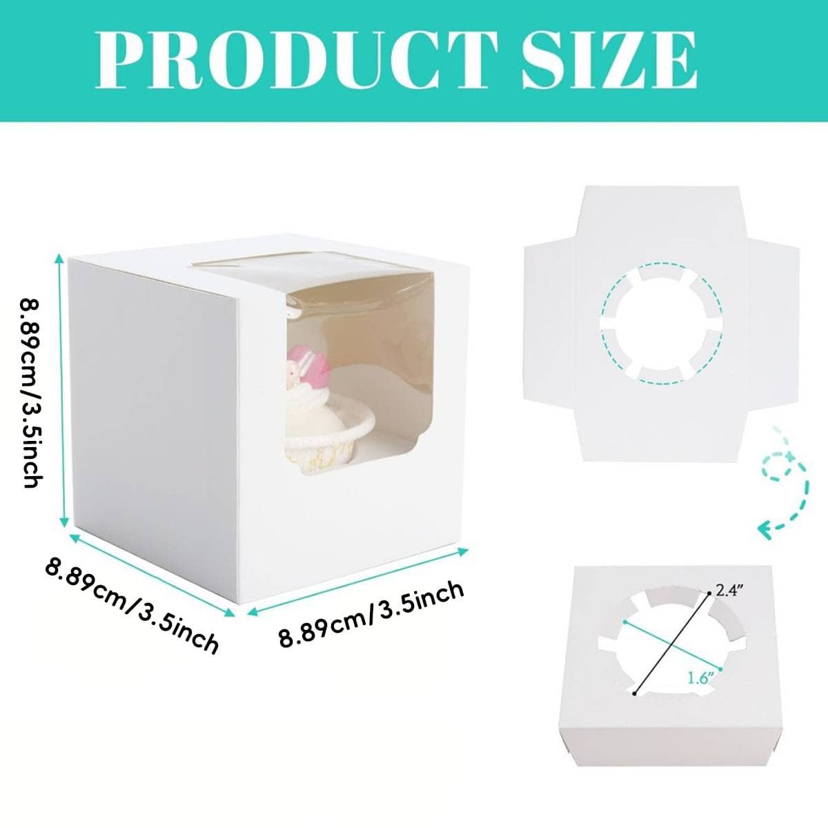 Cupcake Packaging Boxes with Transparent Window, Pack of 50 - Kraft - view 4
