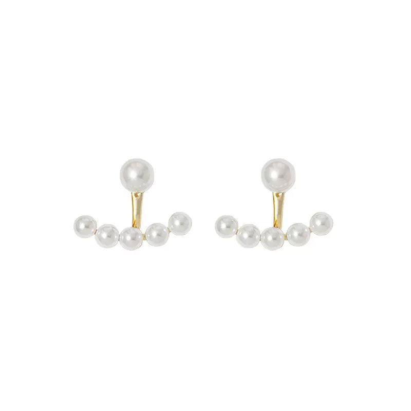 Curved Bead Drop Earrings for Women - Gold-Tone Studs with 5 Pearl-Style Beads