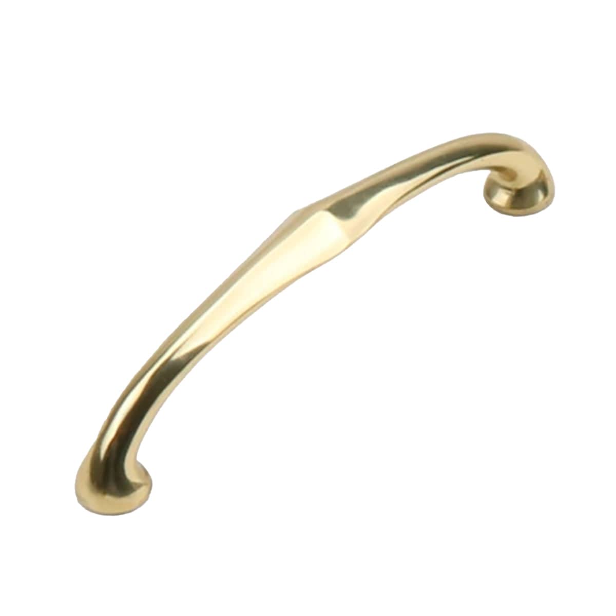 Curved Brass Cabinet Handle, 128 mm Hole Spacing - Gold, 145 mm Long
