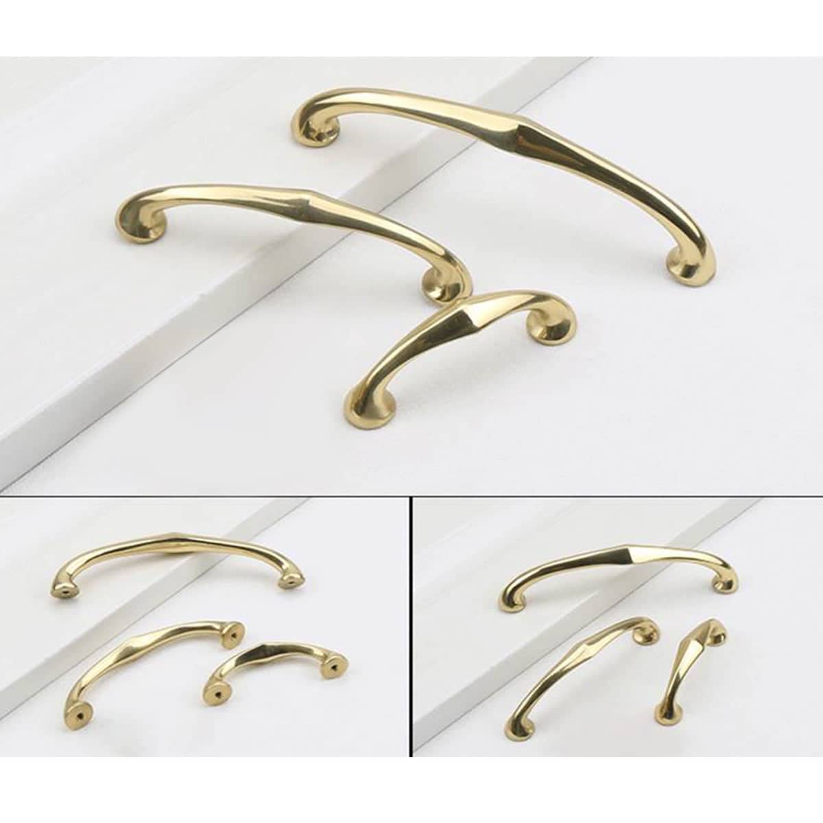Curved Brass Cabinet Handle, 128 mm Hole Spacing - Gold, 145 mm Long - view 5