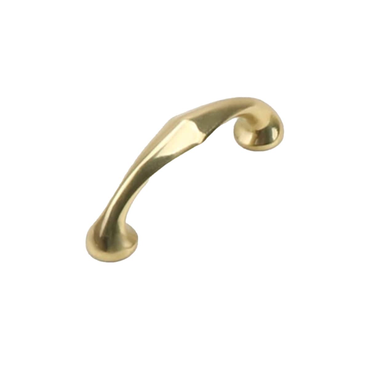 Curved Brass Cabinet Handle, 64 mm Hole Spacing - Gold, 80 mm Long
