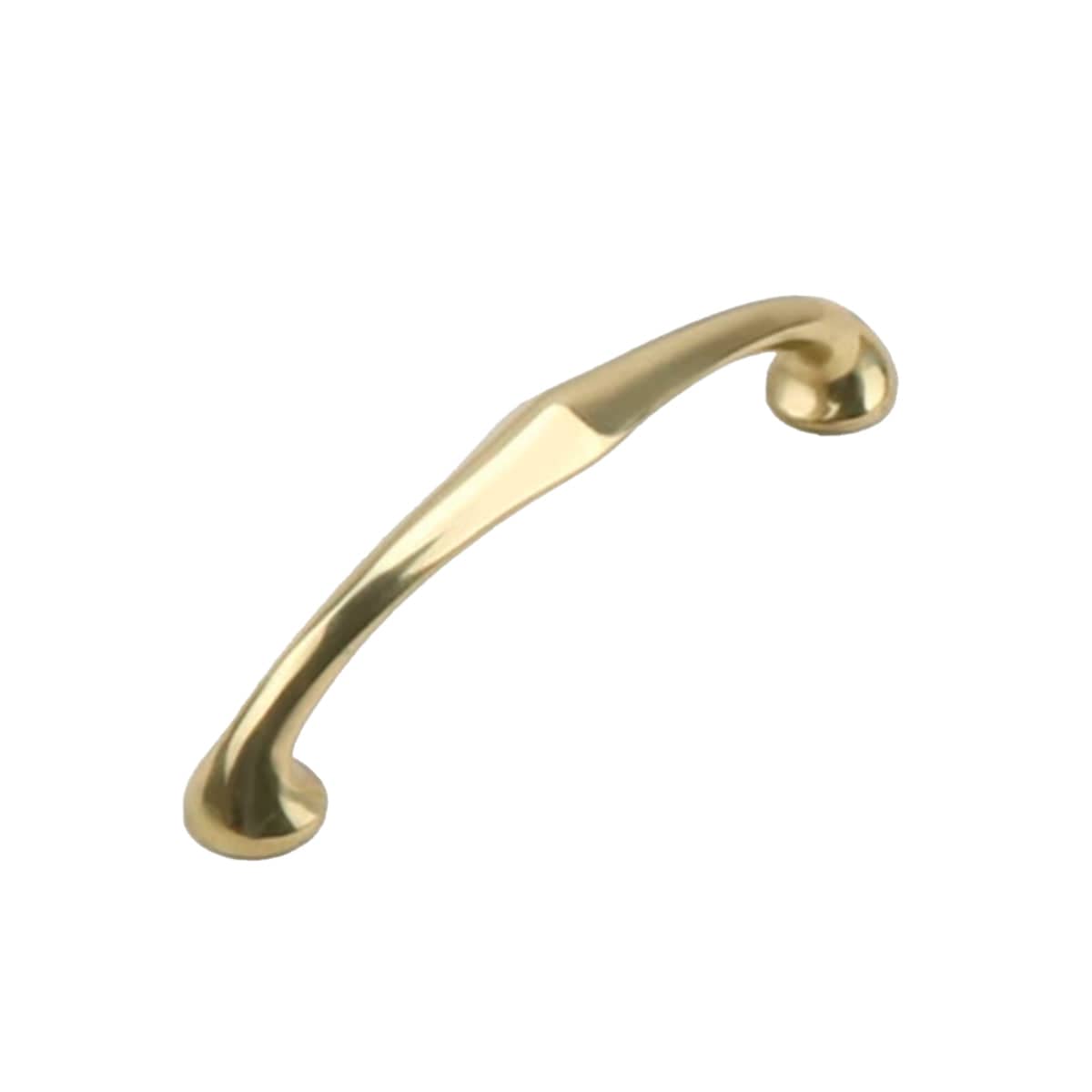 Curved Brass Cabinet Handle, 96 mm Hole Spacing - Gold, 115 mm Long
