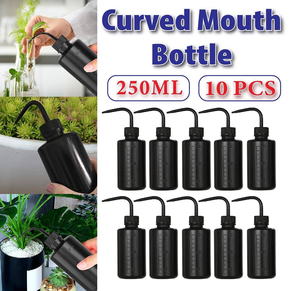 Curved Spout Rinse Bottle 250 ml, Pack of 10 Graduated Squeeze Bottles