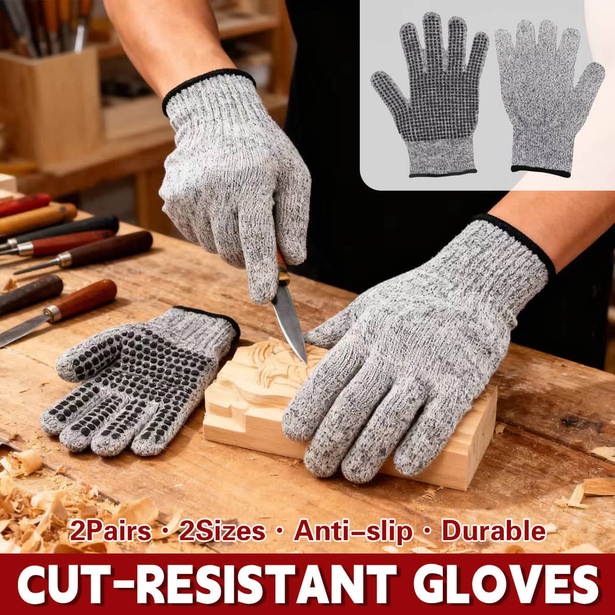 Cut Resistant Gloves Anti Slip Abrasion Resistant Garden Woodworking - Pack of 2 Pairs Large 20 cm - view 2