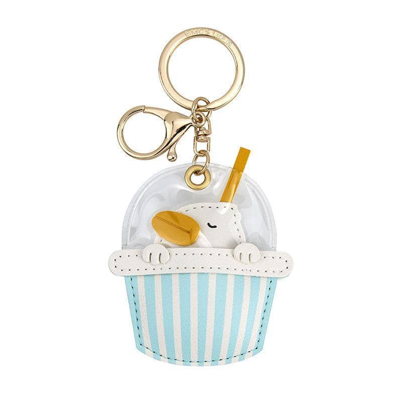 Cute Animal Drink Cup Keychain - Duck, Light Blue Stripes