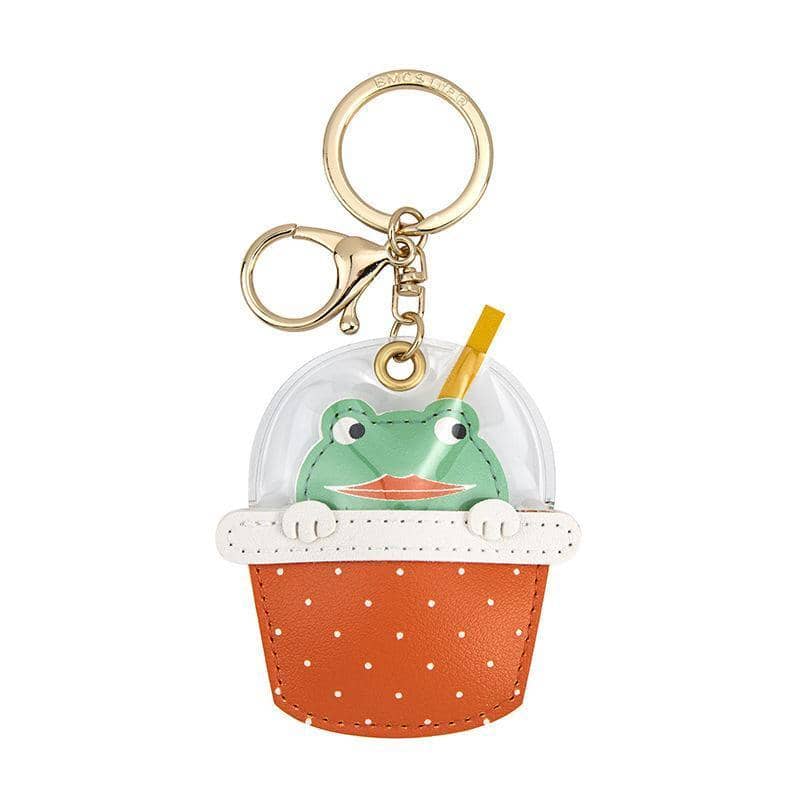 Cute Animal Drink Cup Keychain - Frog, Orange Spots