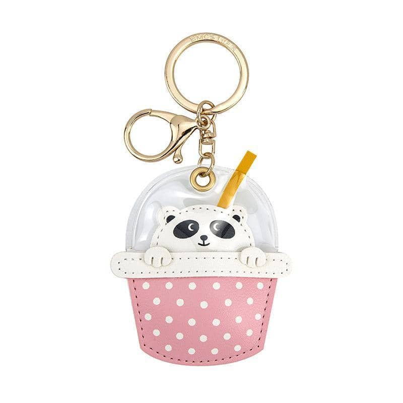 Cute Animal Drink Cup Keychain - Panda, Pink Polka Dot