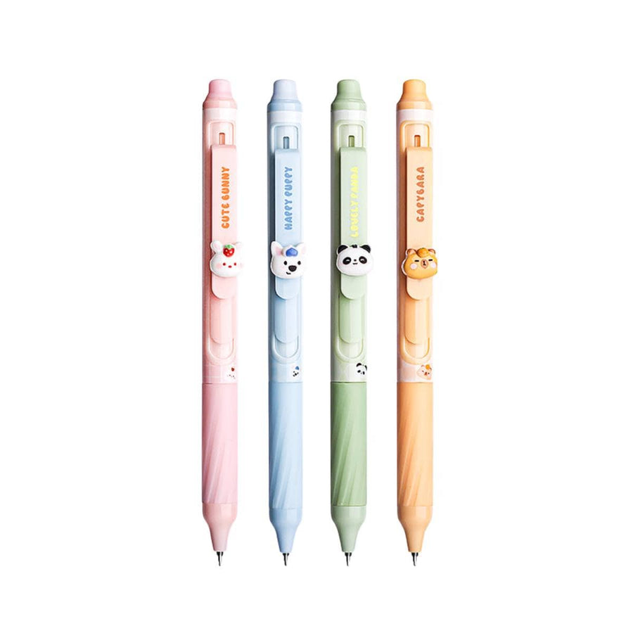 Cute Animal Heat Erasable Press Gel Pens, 4 Pack - Black Ink
