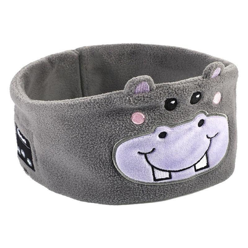 Cute Bluetooth Headband Headphones with Mic for Sleep and Music - Grey Hippo