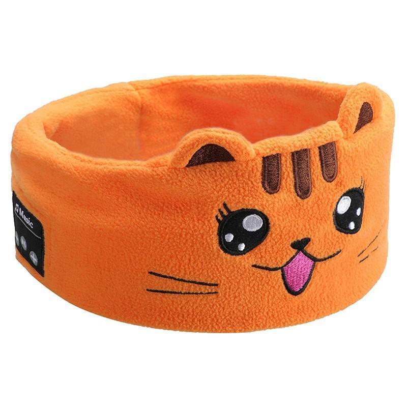 Cute Bluetooth Headband Headphones with Mic for Sleep and Music - Orange Cat