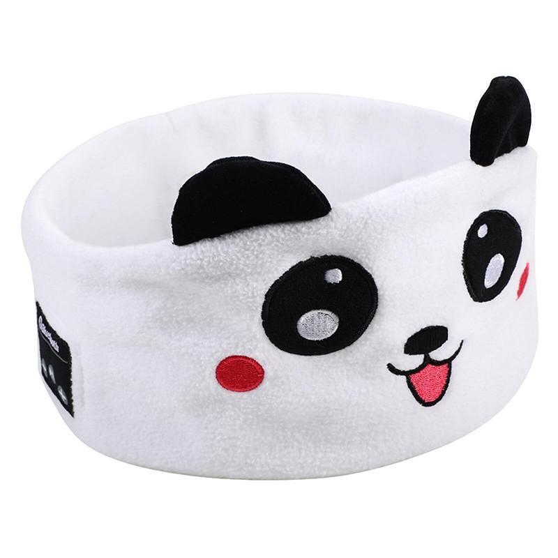 Cute Bluetooth Headband Headphones with Mic for Sleep and Music - White Panda