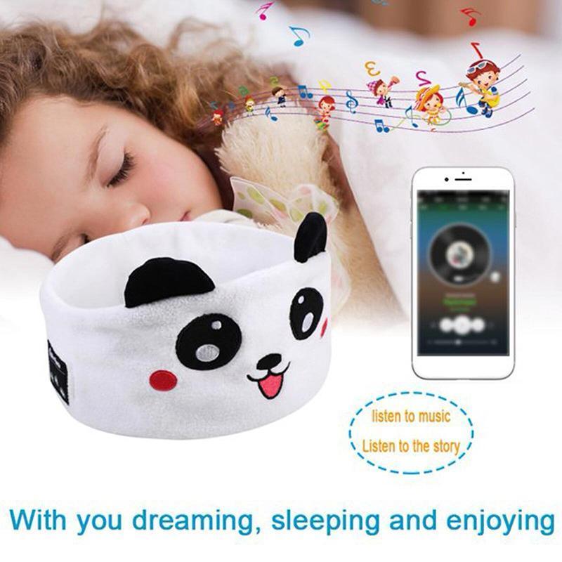 Cute Bluetooth Headband Headphones with Mic for Sleep and Music - White Panda - view 4