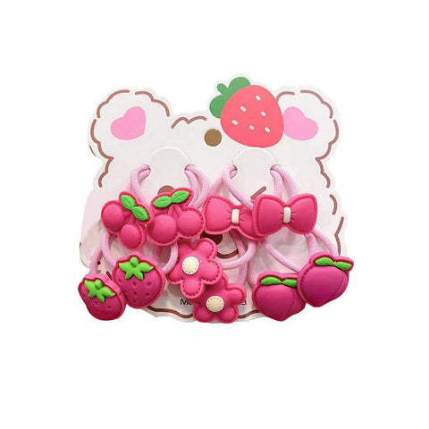 Cute Charm Hair Ties Set - Cherries, Bows and Strawberries, Style 2