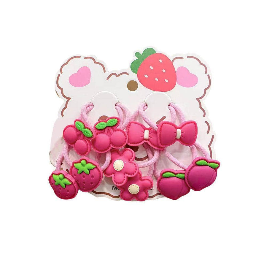 Cute Charm Hair Ties Set - Cherries, Bows and Strawberries, Style 2