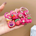Cute Charm Hair Ties Set - Pink Bear Faces and Strawberries, Style 1 - view 4