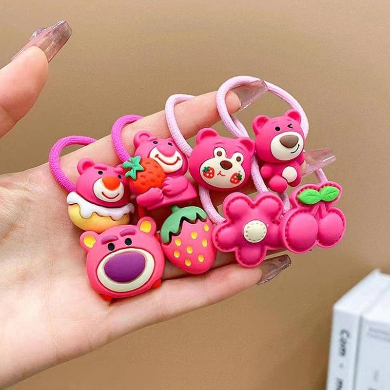 Cute Charm Hair Ties Set - Pink Bear Faces and Strawberries, Style 1 - view 4