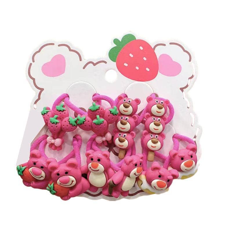 Cute Charm Hair Ties Set - Pink Bears and Strawberry Bunches, Style 4