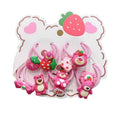 Cute Charm Hair Ties Set - Standing Pink Bears and Strawberries, Style 3