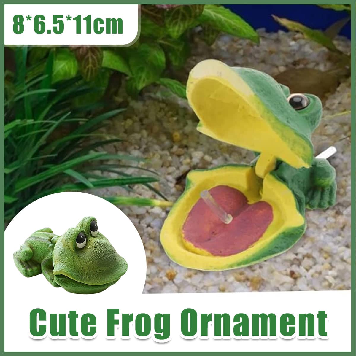 Cute Green Frog Aquarium Ornament with Air Bubble Outlet for Fish Tanks