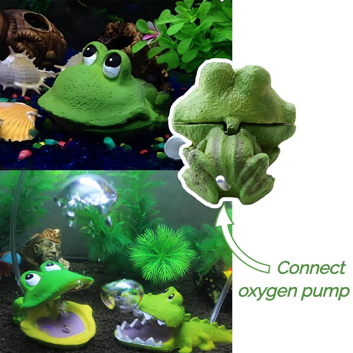Cute Green Frog Aquarium Ornament with Air Bubble Outlet for Fish Tanks - view 4