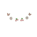 Cute Stud Earrings Set for Women and Girls - Butterfly, Heart and Cherry, 3 Pairs