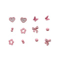 Cute Stud Earrings Set for Women and Girls - Pink Heart, Butterfly and Bow, 6 Pairs