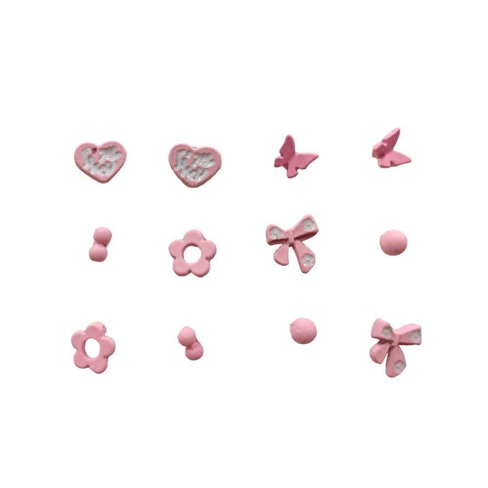 Cute Stud Earrings Set for Women and Girls - Pink Heart, Butterfly and Bow, 6 Pairs