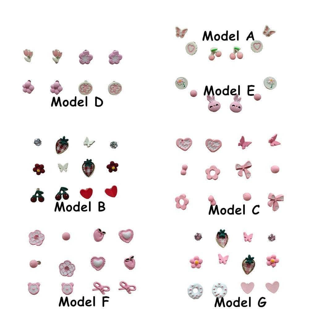 Cute Stud Earrings Set for Women and Girls - Pink Heart, Butterfly and Bow, 6 Pairs - view 4