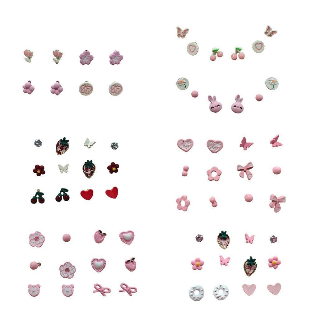 Cute Stud Earrings Set for Women and Girls - Strawberry, Donut and Flower, 6 Pairs - view 3