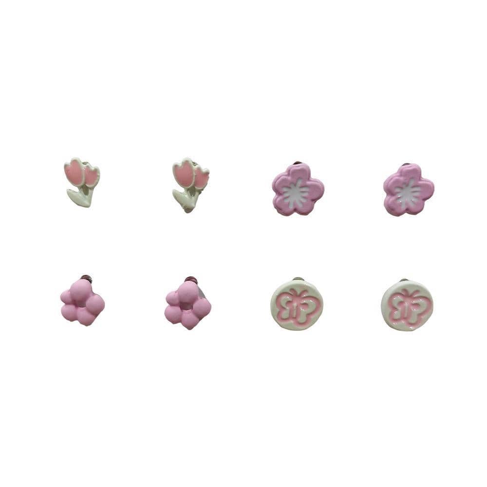 Cute Stud Earrings Set for Women and Girls - Tulip, Flower and Butterfly, 4 Pairs