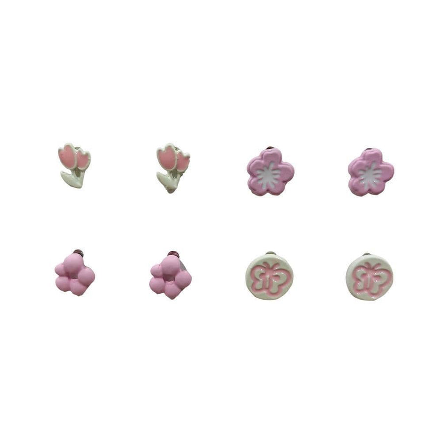 Cute Stud Earrings Set for Women and Girls - Tulip, Flower and Butterfly, 4 Pairs
