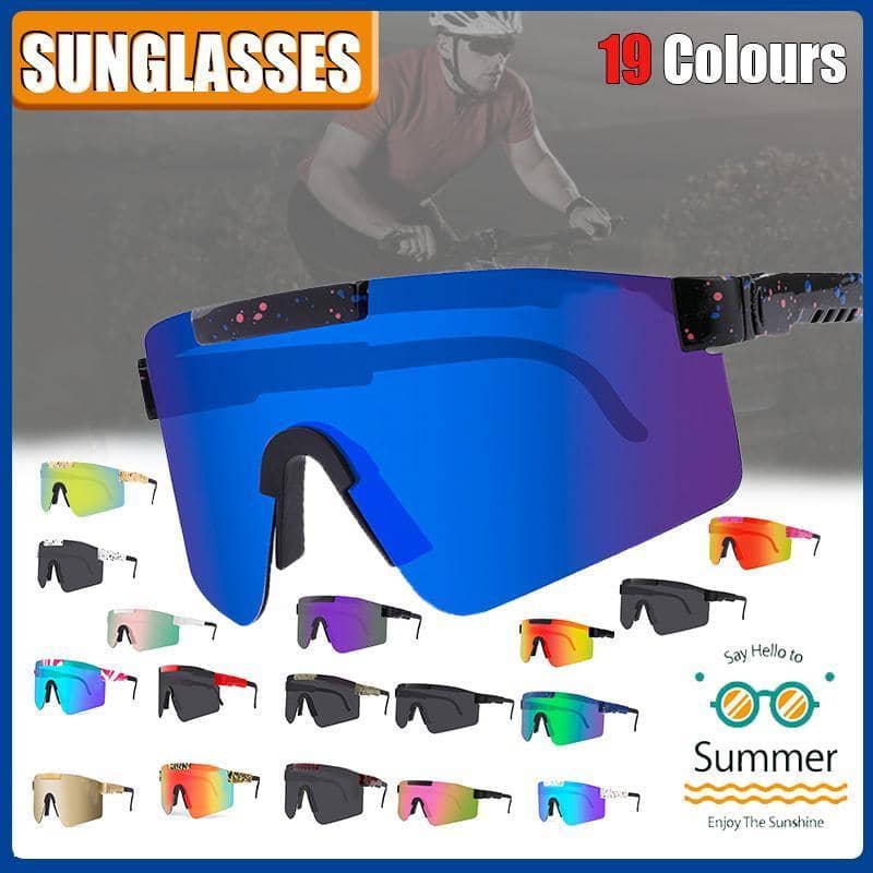 Cycling Sunglasses - Blue Mirrored Lens, Black Speckled Arms