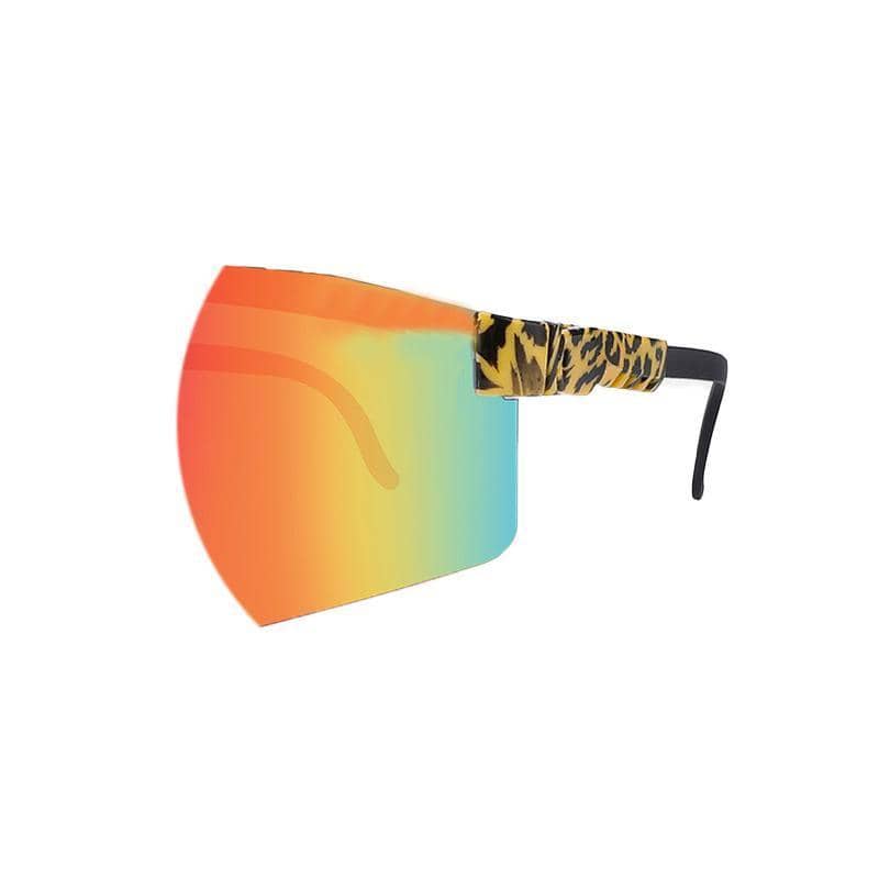 Cycling Sunglasses - Orange and Teal Mirrored Lens, Leopard Print Arms