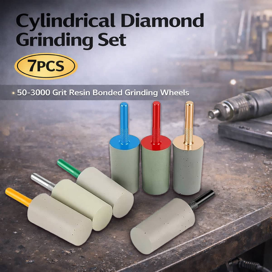 Cylindrical Diamond Grinding Bit Set of 7 with 6 mm Shank for Rotary Tools, Metal and Wood