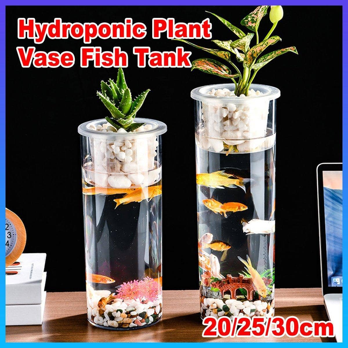 Cylindrical Hydroponic Plant Vase with Basket - Medium, 25 cm High x 10 cm Diameter - view 2