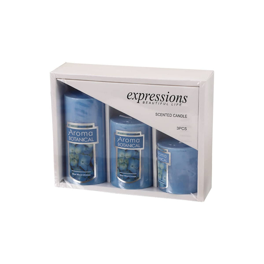 Cylindrical Scented Candle Set, Set of 3 - Blue