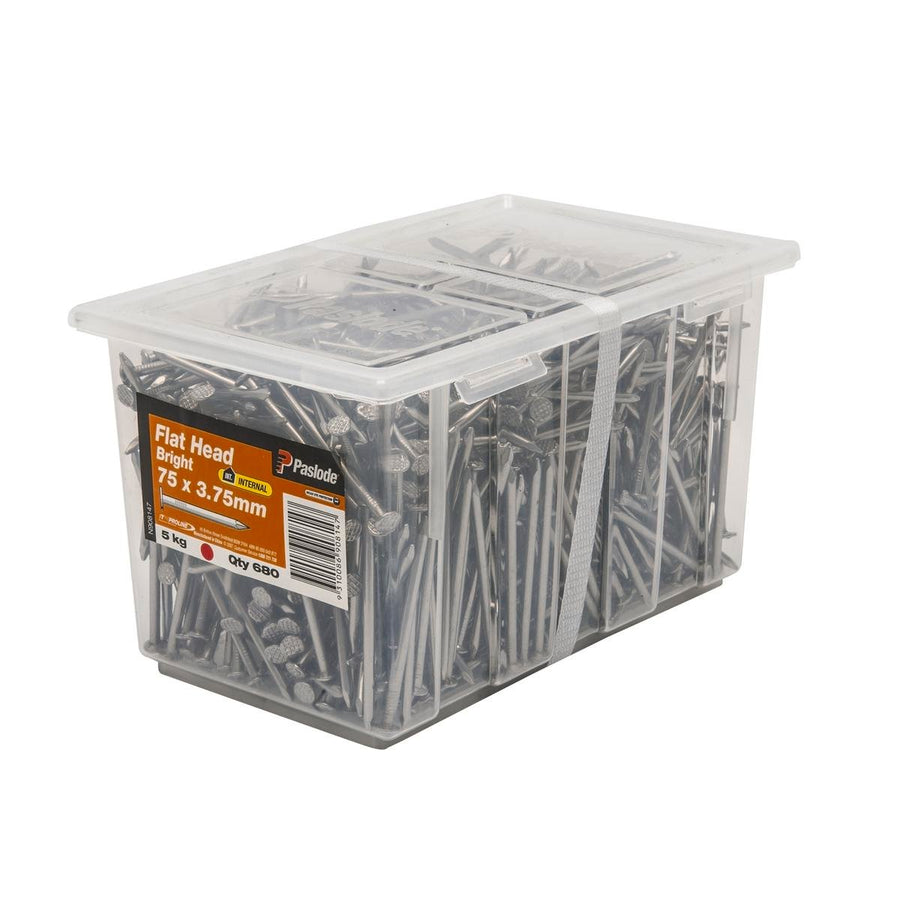 Paslode Flat Head Nails - 75mm - Bright Steel - Large Head - 680 Pack - SuperSaverAU - view 1
