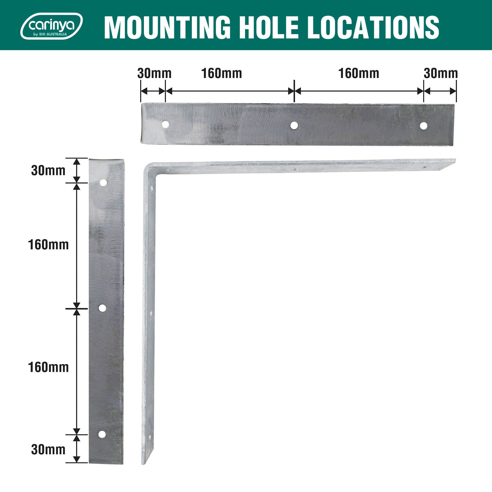 Carinya 380 x 380mm Galvanised Steel Heavy-Duty Angle Bracket, 50kg Capacity