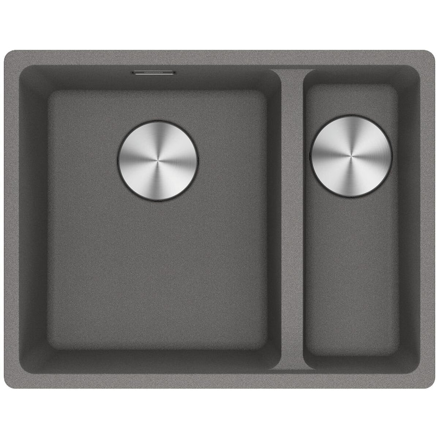 Franke Maris 1 and 1/2 Bowl Right Flush Mount Sink with Extension Drainer - Stone Grey - MRG260SBRSG-FPC