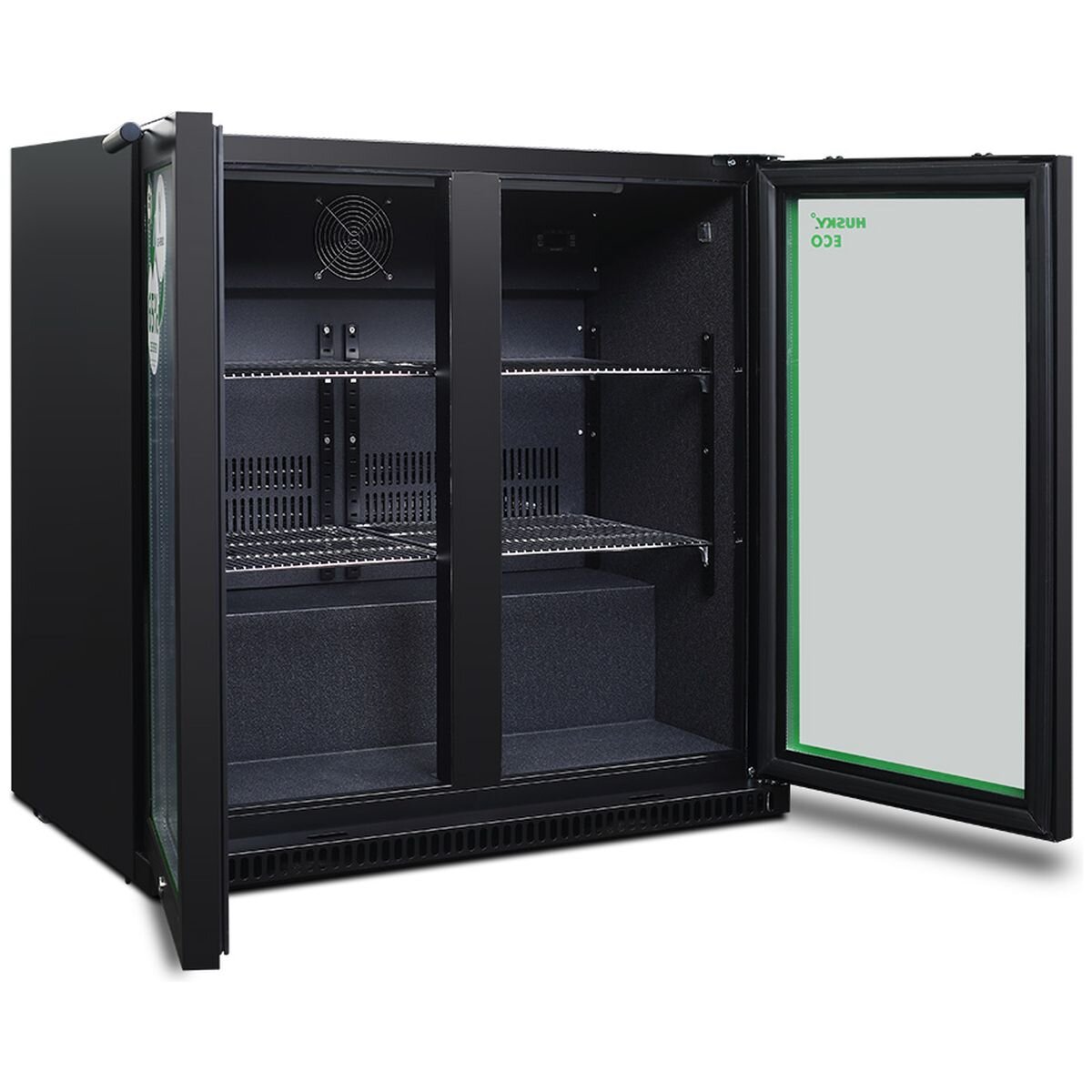 Husky 173L Eco Double Door Back Bar Drinks Chiller - Black, Electronic Controls, LED Lighting - C2HECO840BKAU