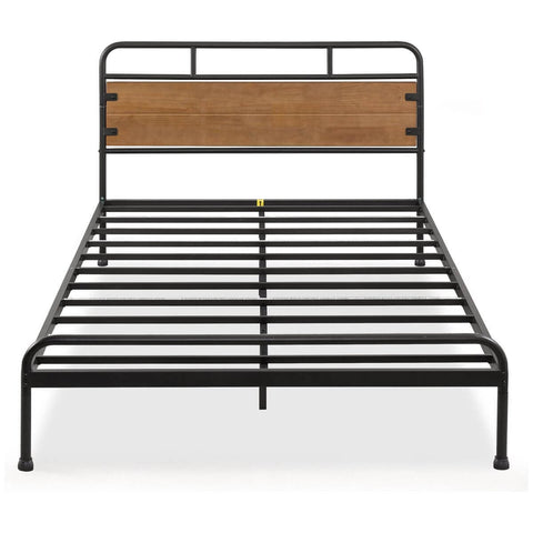 Zinus Santa Fe Double metal and wood bed frame - black finish, footboard, slatted base - AU-SFBF-BR-D