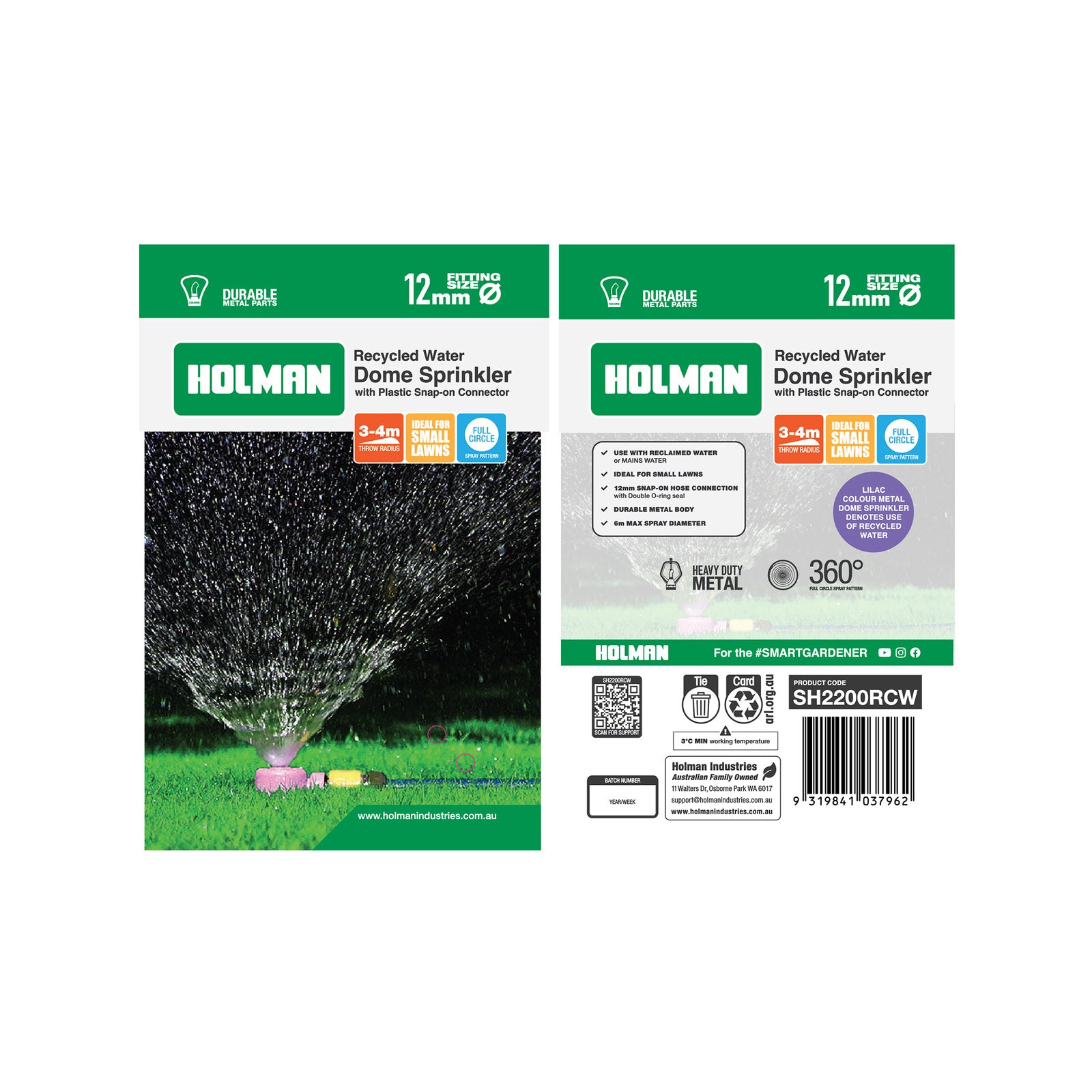 Holman 12mm Purple Dome Hose Sprinkler, Metal Reclaimed Water Lawn Sprinkler