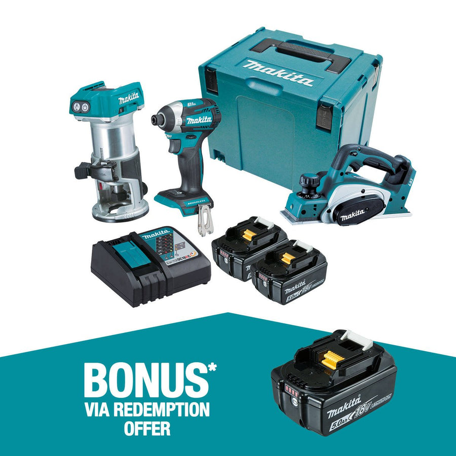 Makita Brushless 3 Piece Combo Kit DLX3098TJ - 320mm x 395mm x 290mm - Efficient Tools - SuperSaverAU - view 1
