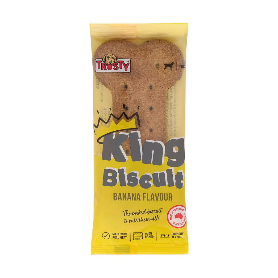 Trusty 1 Piece Banana Flavour King Biscuit Dog Treats - 200mm x 90mm - Dental Care - SuperSaverAU - view 1