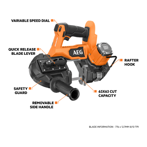 AEG 18V Sub Compact Brushless 63mm Band Saw A18SBSBL630 - Skin Only