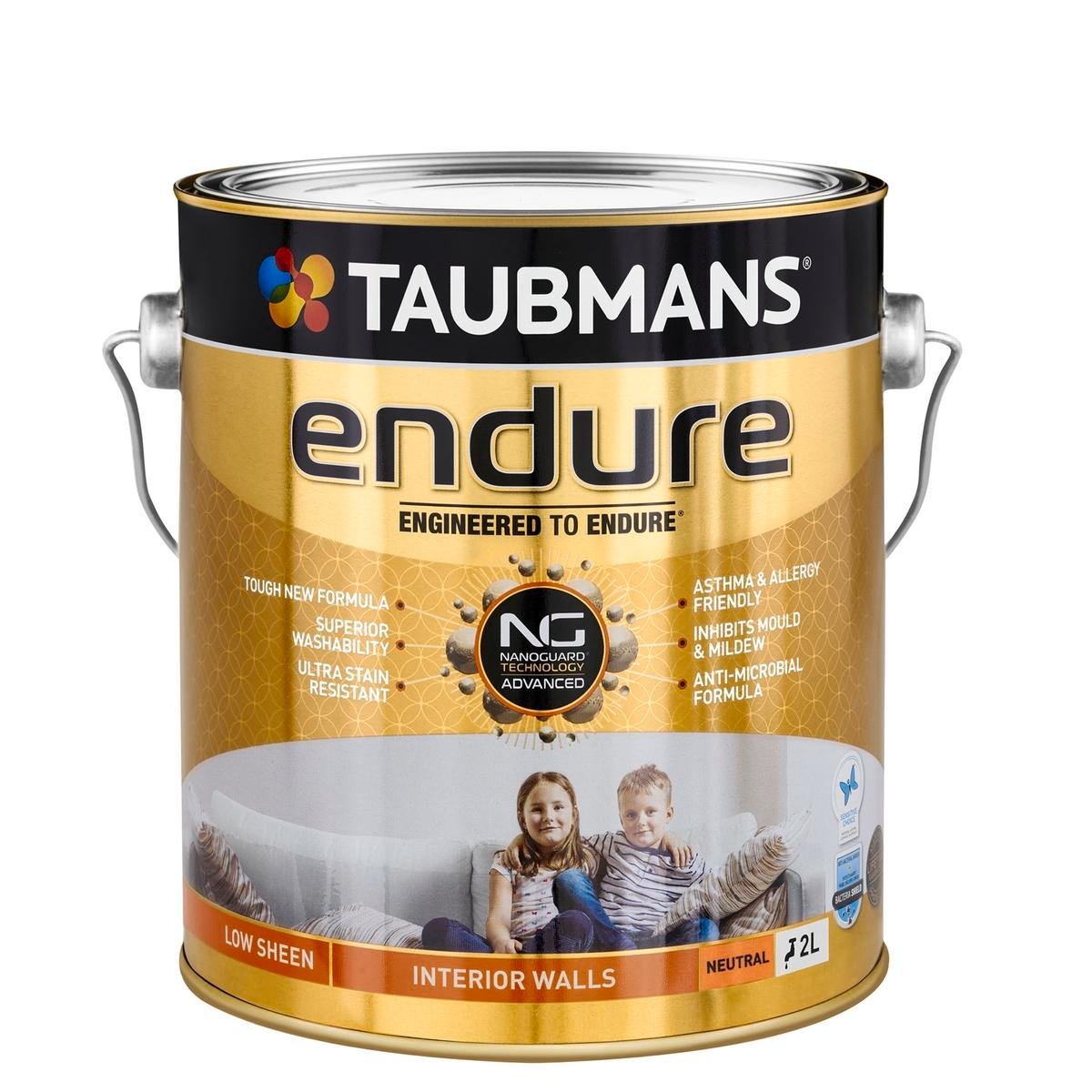Taubmans 2L Neutral Low Sheen Endure Interior Walls Paint - Stain Resistant - Low Odour - SuperSaverAU - view 1