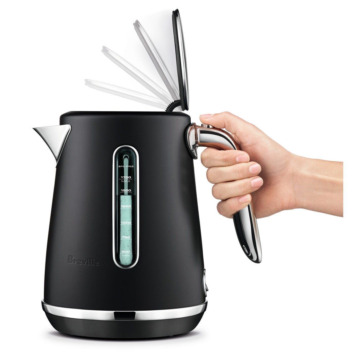 Breville the Soft Top Luxe Kettle 1.7L - Black, Soft Opening Lid, Cordless Jug, 2400W - BKE735BTR