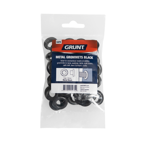 Grunt 12mm Black Heavy Duty Metal Webbing Grommets - 50 Pack