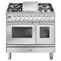 ILVE 90cm Dual Fuel Freestanding Double Oven - Teppanyaki Cooktop, 108L, Stainless Steel - PD09FDWE3SS