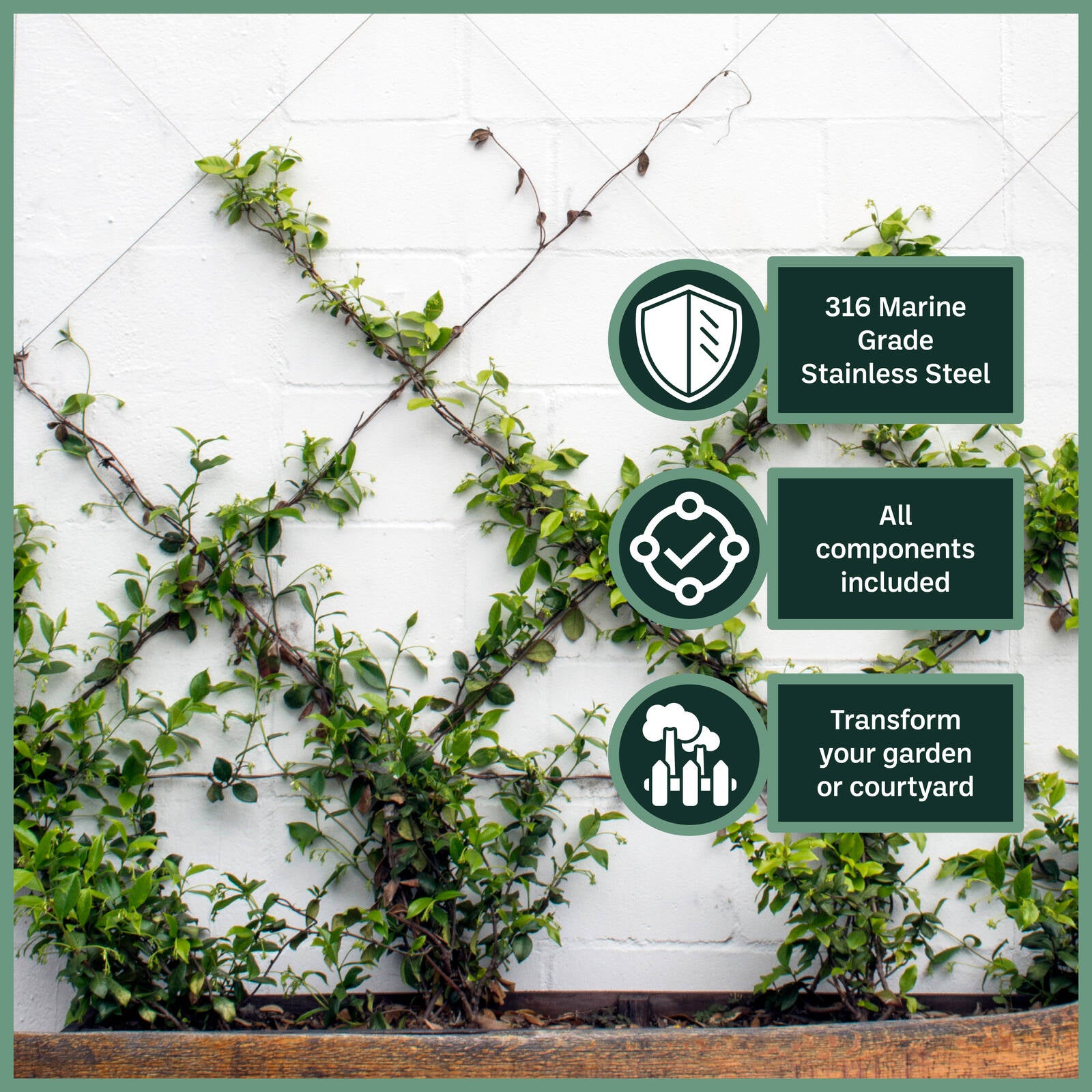 Garden Zen 10m Non-Tensioned Wire Wall Plant Trainer Kit 316 Stainless Steel